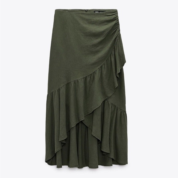 Zara linen blend ruffle midi skirt - Picture 5 of 8